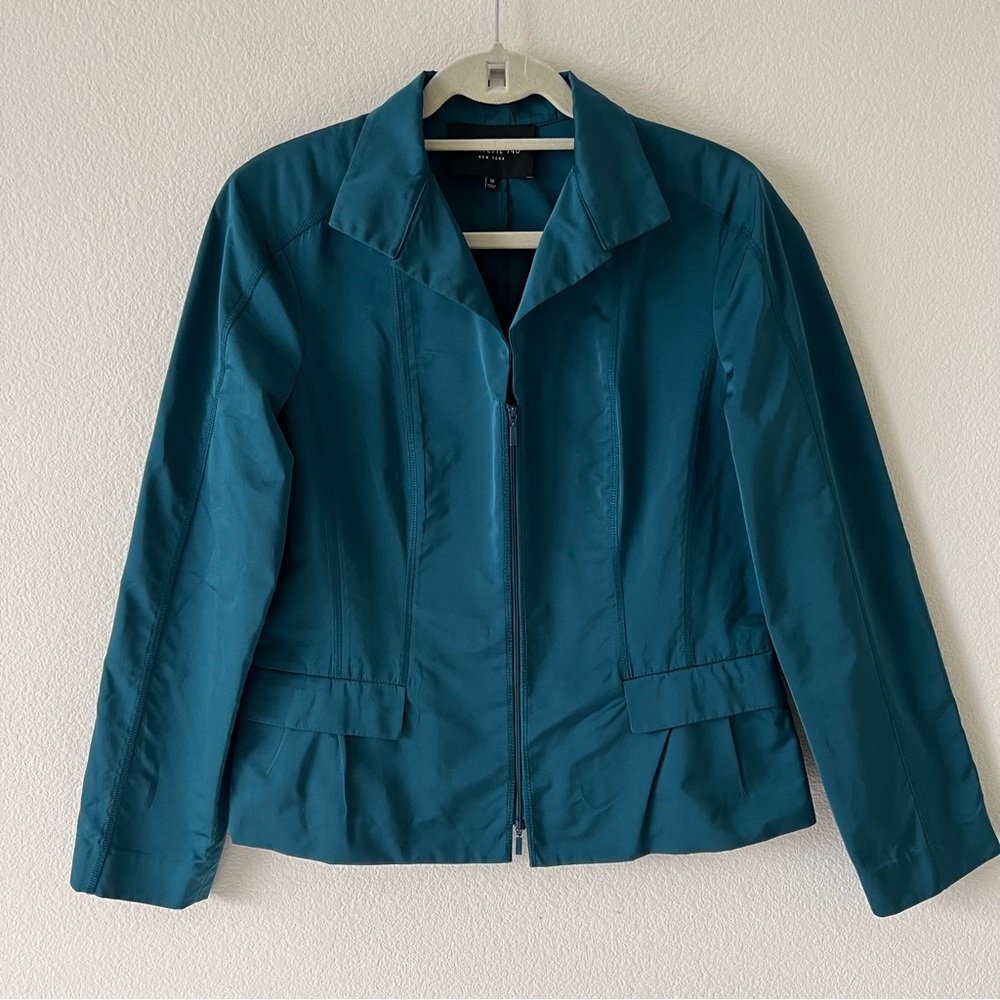 Lafayette 148 NY Nala Teal Zip Front Career Blazer Jacket Travel Size 12 - Picture 7 of 16